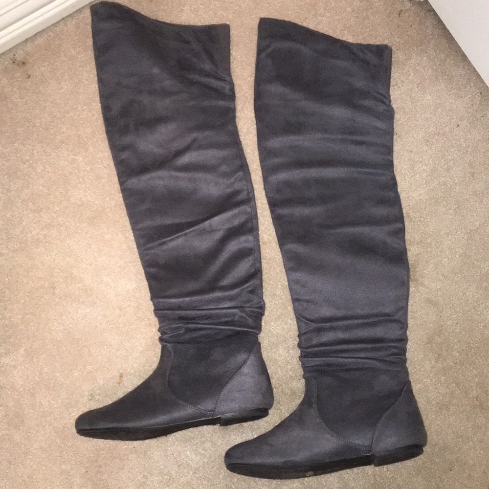 Grey suede over the knee boots